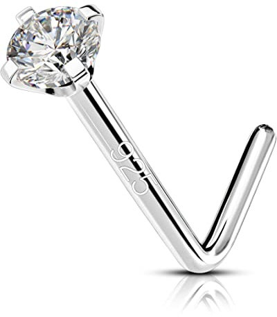 OUFER 20G Nasenpiercing Silber 925 Nose Ring L Form Nasenring 2mm CZ Nasen Piercing Nase Stud Nostril Stecker Nasenstecker Schmuck Nose Earring Frauen Männer