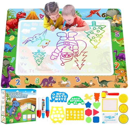 Purpledi Kinder Zeichentafeln - Magic Doodle Malmatte 120 * 90cm, Aqua Drawing Painting Matte mit 3 Magic Stifte & Stempelset, Wasser Doodle Zeichnung Matte für Toddler 1,2,3,4,5,6 Jahre