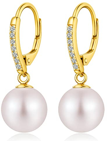 JiaYang Perlenohrringe Damen 925 Sterling Silber 18K Weißgoldvergoldung Hypoallergene Zuchtperlen Ohrringe | 4 Farben