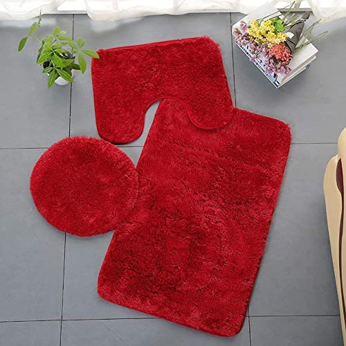 WEZOSHINET Badezimmerteppich Set 3 Teilig – Chenille Badematte, rutschfeste Fußmatte, WC-Abdeckungs-Set, Toilettenvorleger mit Ausschnitt für Stand-WC
