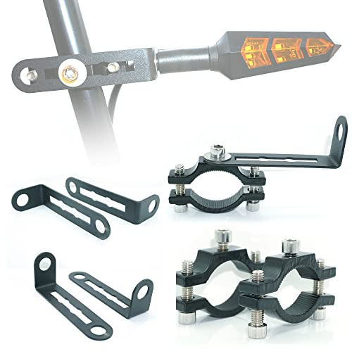 Pthene 10mm Motorcycle Turn Signal Bracket, 4pcs Universal Bicycle Indicator Lamps Pipe Clamp Light Black Metal Turn Signal Bar Mounts Brackets Holder Accessories