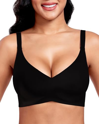 Vinfact V Collo Reggiseno Senza Ferretto Super Morbido e Traspirante Reggiseno Reggiseni Donna per Dormire Imbottito Senza Cuciture Alto Sostegno T-Shirt Bralette con Estensione Reggiseno-B3