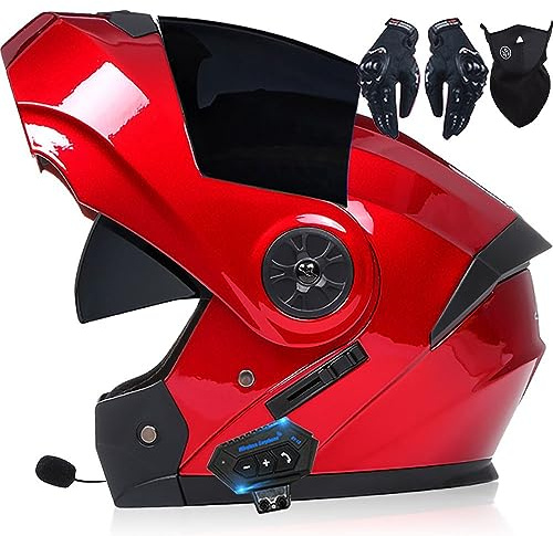 Casque Moto Modulable Homologué ECE Homme Et Femme Bluetooth Flip Up Casque Moto avec Double Visière pour Anti-Collision Casque Scooter Casque Integral Modulable pour Locomotive