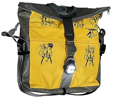 Bike Cruise Bag BC, handliches Upcycling Produkt aus original Rettungswste und Cargo Plane, als Tasche und Rucksack tragbar, strahlend gelb in Kombination mit einem Used-Look