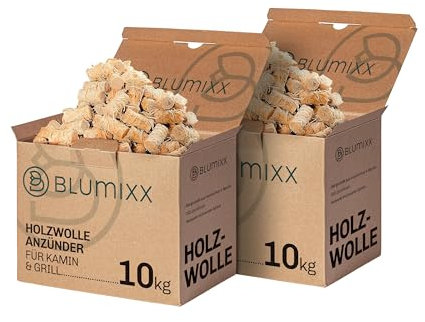 Blumixx Kaminanzünder Holzwolle Anzünder 20 kg - ca. 2.000 STK. - Ökologische Kamin- und Grillanzünder aus reinem Holz und Wachs, FSC-Zertifiziert, Effiziente und nachhaltige Anzündhilfe