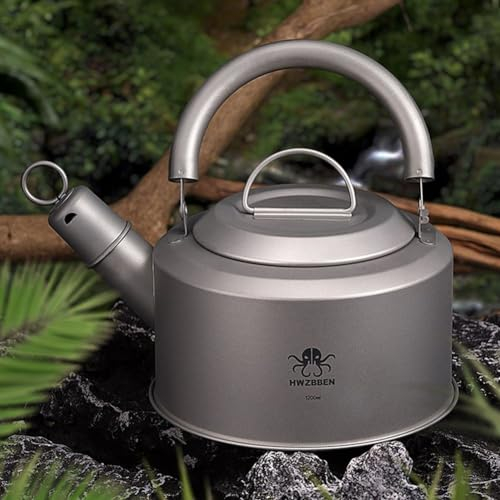 SPORTARC Bouilloire de camping en titane avec sifflet d'avertissement et poignée pliable 1200 ml