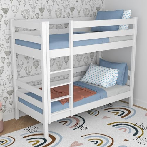 N-wood N01 Etagenbett 120x200 cm, Kinderbett mit Leiter, 2 Leitermontageseiten, 2 getrennte Betten, sichere abgerundete Kanten, Stabile Massivholzkonstruktion, Hochwertige Materialien, Weiß