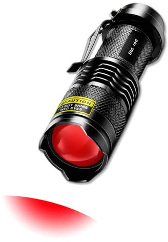METII High Power One Mode Red LED Flashlight, Powerful Single Mode Red Flashlight, Red Light Flashlight Red LED Red Light Torch for Astronomy, Aviation, Night Observation-Black