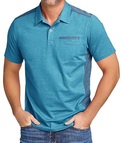 zitysport Poloshirt Kurzarm Herren Regular Fit Golf Shirt Schnelltrocknen Atmungsaktives Polohemd Herren Knitterfrei Outdoor Shirt Männer Sport Polo T-Shirts mit Brusttasche(Grüner See-M)