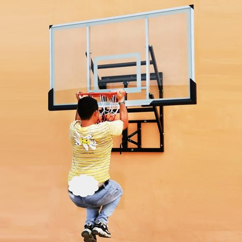 Aro Baloncesto 54 X 32 Montado en La Pared Aro de Baloncesto Exterior, 8 Pies - 10 Pies Aros de Tablero Ajustables y Aro de Portería para Niños Adultos, Tarea Pesada Estructura Totalmente de Acero