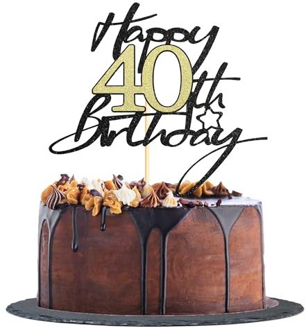 Sotpot 1 Pack 40th Birthday Cake Topper Black Gold Glitter Happy Birthday Cake Decorations for 40th Birthday Party Supplies