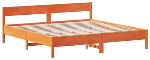 vidaXL Sängram med huvudgavel vaxbrun 200x200 cm massiv furu, säng, sovrumsmöbler, trä säng, dubbelsäng, trä sängram, sängbotten
