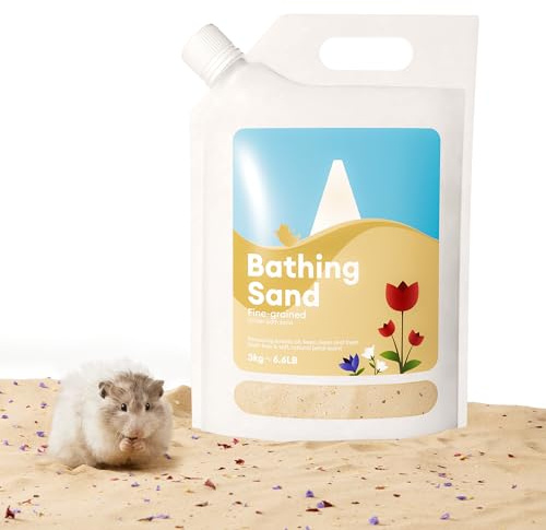 BUCATSTATE Sabbia da bagno per criceti con beccuccio versatore, sabbia da bagno fine da 3 kg, senza polvere, sabbia senza calcio, per criceti, cincillà, gerbilli, topi Degu o altri animali di piccola