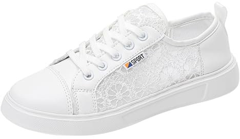 VBEDKDEB Sneaker Damen Weiß Elegante Braut Sneakers Brautschuhe Sommer Atmungsaktiv Spitze Freizeitschuhe Weisse Schwarz Trachtenschuhe Flache Trachten Schuhe Leicht Turnschuhe (White, 36)