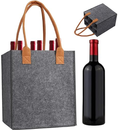 WHangXJangYE Flaschentasche mit 6 Fächern, Flaschenträger Filz Flaschen Tasche Wiederverwendbar Männerhandtasche Filztasche Weinflasche Tasche Bottle Bag, 23 cm x 18 cm x 26 cm