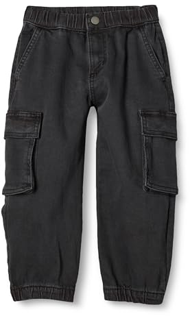 Amazon Essentials Jean Cargo en Denim Extensible pour garçon, Noir délavé, XS