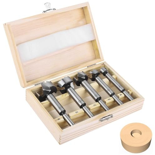 NUWIQ Forstner - Set di punte professionali per legno, diametro 15/20/25/30/35 mm, per legno, per legno duro e morbido, 5 pezzi