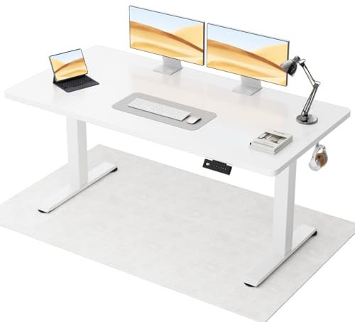 Flamaker Höhenverstellbarer Schreibtisch Ganze Tischplatte 140 x 60 cm Elektrischer Schreibtisch Höhenverstellbar für Steh-Sitz, Computertisch mit Memory-Funktion,Standing Desk,Weiß