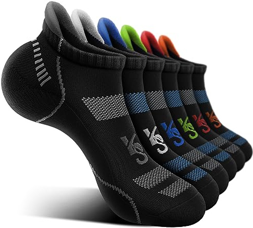 KEMISANT Chaussettes Course Homme, Chaussettes Cheville Athlétiques,Semelle Entièrement Rembourrée Soutien,de la Voûte Plantaire(6Paires,43-46)