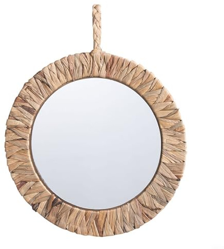 Entgoinggo Runder Rattan-Spiegel, 34 cm, Wandmontage, Bohemian-Stil, rustikaler Stil, perfekt für Wohnzimmer, Schlafzimmer, Badezimmer