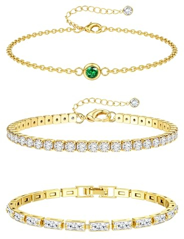 JeweBella 3-7 Pezzi Bracciale Donna Oro in Acciaio Inossidabile Bracciali Donna Regolabili Figaro Serpente Tennis Catena Impilabili Braccialetti per Donna