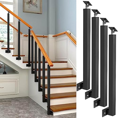 Postes de Barandilla de Escalera de Montaje Lateral, Kits de Barandilla de Metal Negro para Ático Cubierta Escalera Pasamanos Metal, Soportes Ajustables, Barandilla de E(Size:3.28ft/100cm,Color:4Pack)