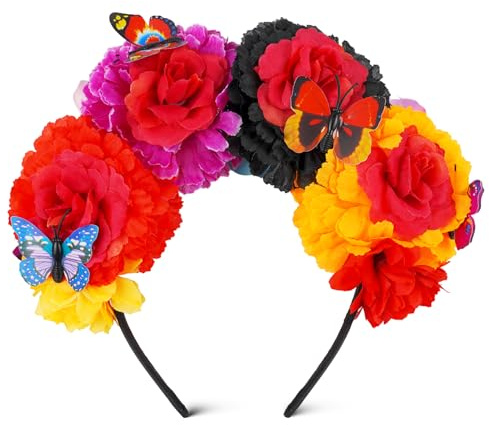 Blumen Haarreif,Rosen Haarband,Farbe Blumen Braut Stirnband,Braut Kopfschmuck Blumenkrone,Mexikanische Rosenkrone Haarschmuck für Karneval und Fasching,Festival Hochzeit Parteien