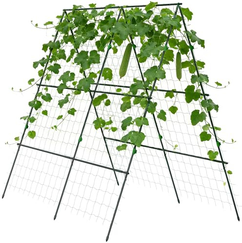 Outsunny Enrejado de Jardín Triángulo Soporte para Plantas Trepadoras con Marco de Acero para Frutas Verduras Flores Decoración Exterior Patio Terraza 180x100x180 cm Verde