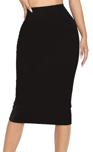 FDHBDF Jupe noire pour femme - Taille haute - Jupe crayon extensible - Jupe crayon décontractée - Style business, Noir , S
