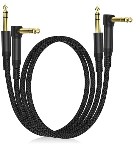 Elebase 1/4 Inch TRS Instrument Cable 2M 2-Pack,Right Angle Guitar Lead | Balanced 6.35mm Male Jack Stereo Audio Cord,Quarter 90 Degree 6.35 Line for Guitar Bass,Keyboard,Mixer,Amp,Amplifier,Speaker
