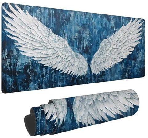 Tapis de Souris Blanc Tapis de Souris XXL Aile 1500x800x4mm Tapis Souris Gamer, sous Main Bureau Ordinateur Portable, Mouse Pad Bords Cousus Caoutchouc Antidérapante, pour Souris et Clavier A-178