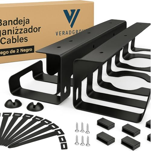 Organizador de Cables Escritorio (Pack 2) - Bandeja Pasacables 43 cm - Negro