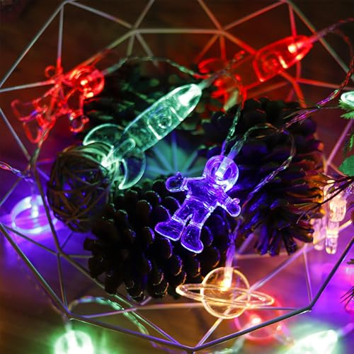 KOBOKO Licht Kinderzimmer, 1,5 m, 10 LED, Astronaut, Raumschiff, Raketenlichtschleife, drinnen, Raum, Dekoration, leichte Kette Kinder, batteriebetrieben für Weihnachten, Garten, Zimmer, Dekoration