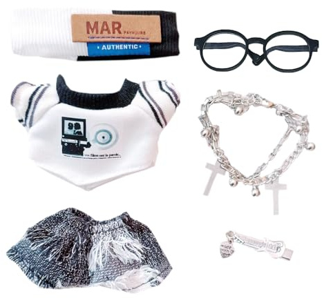 niannyyhouse 10cm-15cm Plüsch Puppe Kleidung Stirnband T-Shirt Jeans Brille Zubehör Kompatibel mit 17cm Labubu-Puppe