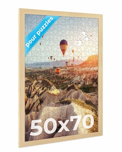PHOTOLINI Bilderrahmen 50x70 Natur, Puzzle Rahmen 70x50 Holz MDF mit Acrylglas, Bilderrahmen Puzzle 1000 Teile 50x70 zum Aufhängen, Puzzlerahmen 500-1000 Teile - ideal für Galerie