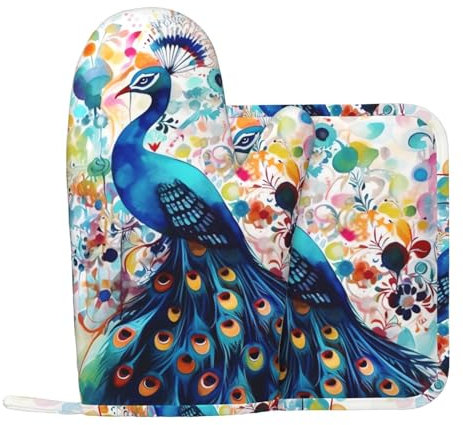 Color Peacock Lot de 2 gants de cuisine et maniques antidérapants en silicone résistant à la chaleur
