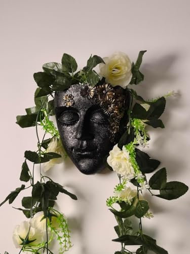 Pot mural en forme de visage élégant en résine noire avec trou de drainage, petit support de vase unique pour fleurs, plantes grasses