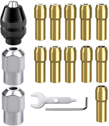 Lotnery 16PCS Drill Chuck Collet Set for Dremel, Brass Collet Set,Collet Nut Kit, 0.5-3.2mm Shank Replacement 4486 Rotary Tools and Electric Grinder, Accessory with Replacement Brass Collet Set