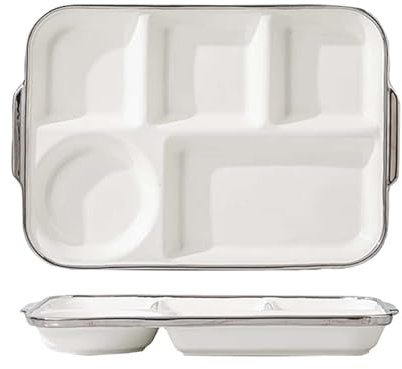 Whnoorher Piatto di Controllo delle porzioni in Ceramica, per Adulti, Piatto dietetico Rettangolare in Porcellana, Ideale per diete bariatriche e diabetiche, per microonde e lavastoviglie.(Bianco)