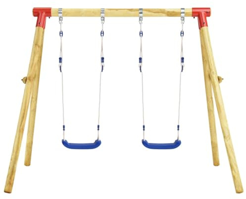 GoldiCoo Schaukelgestell Outdoor Holz, Doppelschaukel für 2 Kinderschaukel Outdoor mit Gestell, kinderschaukel mit Rutsche, Schaukelgerüst mit Rutsche