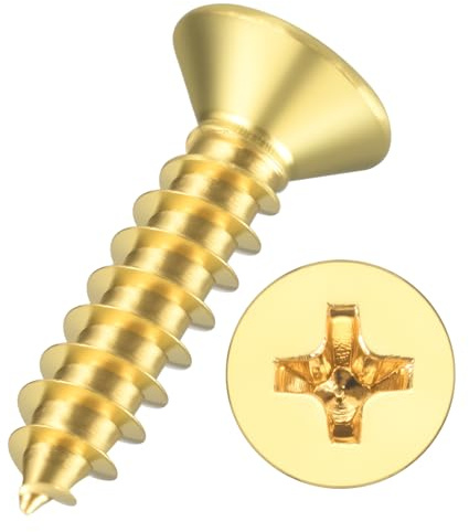 Kozelo 50pcs Phillips Flat Head Wood Screws - [#6x5/8] Brass Countersunk Self Tapping Screws for Furniture Assembly, Interior Trim, Outdoor Construction, Brass