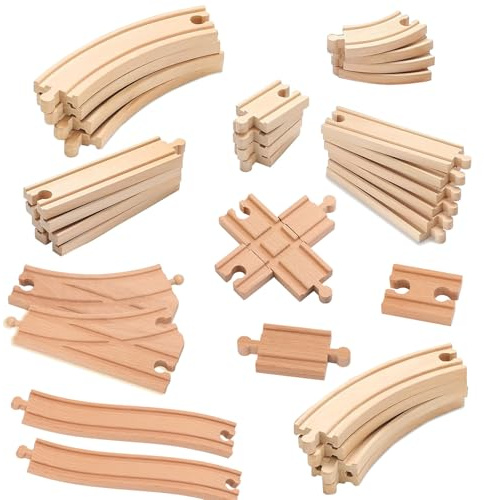 33pcs Holzeisenbahn Schienen | Mit S-Schiene, Kreuzung, Weichen | Kompatibel mit Eisenbahn Marken | holzschienen Eisenbahn für 3+ Kinder(33PCS)