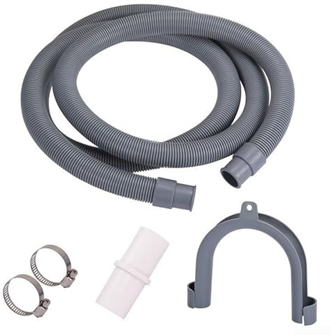 Drain Hose Extension Pipe Kit for Washing Machines with Adjustable Holder and Steel Clamps, 1 5/2m (1.5m)