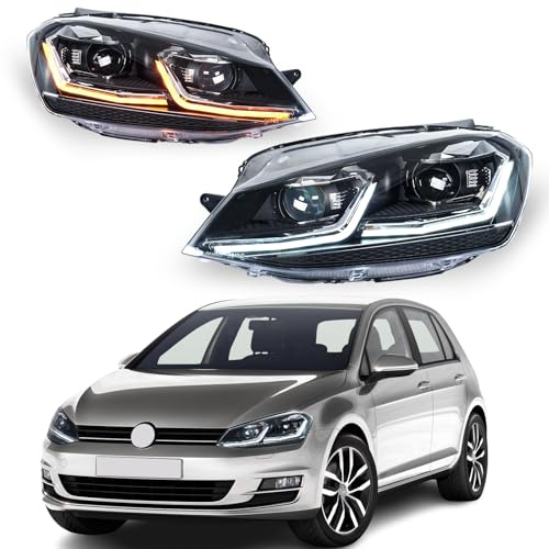 CKCD Scheinwerfer kompatibel mit VW Golf 7 MK7 TSI TDI 2013–2017 (nur für Standard-Halogen), Frontleuchten mit Blinker