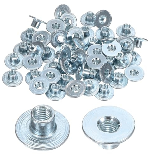 M METERXITY 50er Pack M6x8mm T-Nut Verzinkter Kohlenstoffstahl T-Nut Runde Basis Schweißmutter Durchgangsloch Möbelbeschläge Flansch Einsatz Gewinde Silber