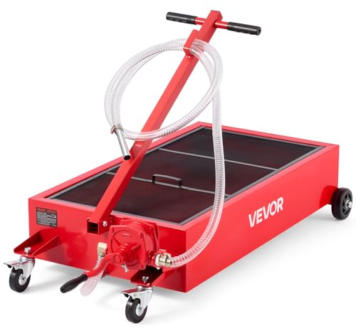 VEVOR Bac à Vidange Huile Roulant, 75,7 L, Bac Récupérateur d'Huile sur Roues avec Pompe Manuelle, Tuyau 2,2 m, Poignée Pliable, Récipient Récupération Huile pour Voitures, Motos, Camions, VTT, Rouge