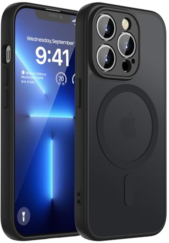 KPPIT Magnetisch für iPhone 13 Pro Hülle 6,1 Zoll Kompatibel für Magsafe,[Militärnorm Schutz Handyhülle] Durchscheinende Matt Kratzfeste Rückseite Schutzhülle Hülle für iPhone 13 Pro Case, Schwarz