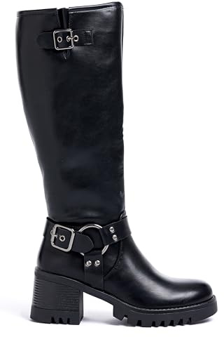 URBAN ROSA Stivali Donna Biker con Tacco a Blocco, Fibbie Decorative e Suola Antiscivolo – Stivali Moto alla Moda (Nero, 36 EU, Adulto, 36, Numero, Sistema Taglie Calzature EU, Media)