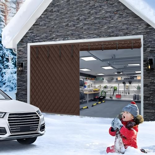 Rideau De Porte De Garage Magnétique À Isolation Thermique Kit D'isolation Pour Porte De Garage Rideau Isolant Thermique Oxford Couverture D'Isolation D'Écran Pour Garage En Hiver(Café,300x250cm)