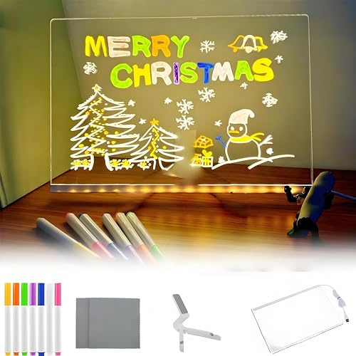 Wondiko Tablette – Stimule Imagination Enfant, Tablette A Dessin Lumineuse Led,Tableau Acrylique EffaçAble 7 Couleurs Avec Stylo Et Support RéGlable, DéVeloppe Motricité Fine